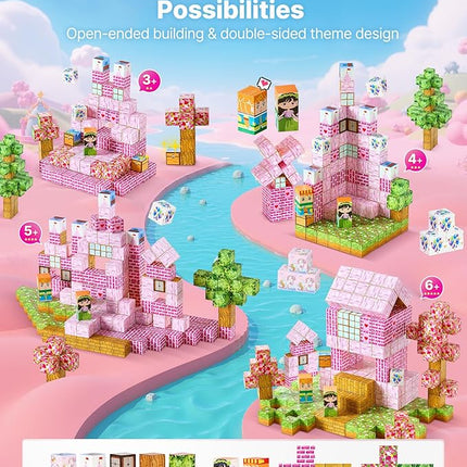 VEVOR Magnetic Blocks, 100 PCS Princess Castle Set, Magnetic Building Cubes for Kids, STEM Montessori Sensory Toys for Christmas Birthday Gift, Construction Stacking Toy for 3+ Years Old Boys & Girls