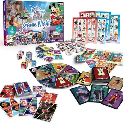 Disney Family Game Night, 10 in 1 Board Game Collection for Kids & Adults, Featuring Mickey, Minnie, Princesses, Toy Story & More. 5 Physical and 5 Digital Games for Ages 6 and up