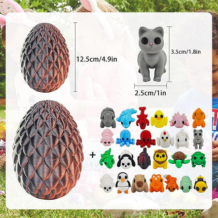 25 pcs Mini 3D Printed Animal Figurines Set with Dragon Egg: Articulated, Flexible, and Exquisitely Cute Fidget Toys for Play and Display for Valentine's Day, Easter, Bithday
