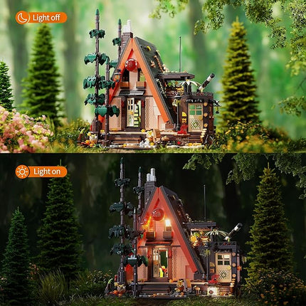 TGL TYCOLE Wood Cabin Building Blocks Set with LED Lights,1800 PCS Wooden Forest House Building Toys,STEM Treehouse Construction Model,Birthday Gift for Adults Teens Boys Girls Age 8-12