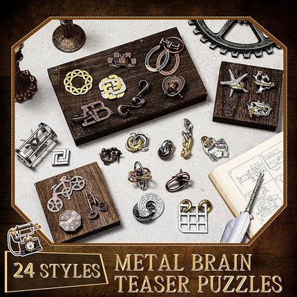 Yilloog 24 Pcs Metal Brain Teaser Puzzles Assortment for Adults Difficult Magic Puzzles Highly Hard Brain Games Iq Logic Test Disentanglement Game for Classroom Mind Challenge(Novelty)