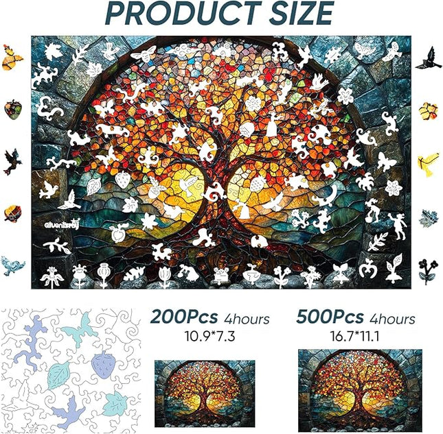 Wooden Puzzles for Adults 500 Pieces, Mosaic Tree of Life Jigsaw Puzzles, Medium, Unique Shape Adult Puzzles, Irregular Creative Gift for Family Game(16.7 * 11.1 in)