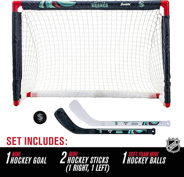 Franklin Sports NHL Mini Hockey Set - Kids Indoor Knee Hockey Goal, Ball, + 2 Stick Combo - Youth Team Indoor Toy Set - Official - Ages 3+