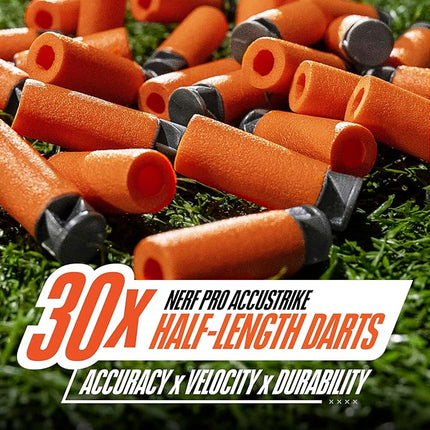 NERF Pro Stryfe X Dart Semi-Auto Blaster, Rechargeable LiPo Battery, 30 AccuStrike Half-Length Darts, 15-Dart Magazine, 150 FPS, Eyewear, 14+ (Amazon Exclusive)