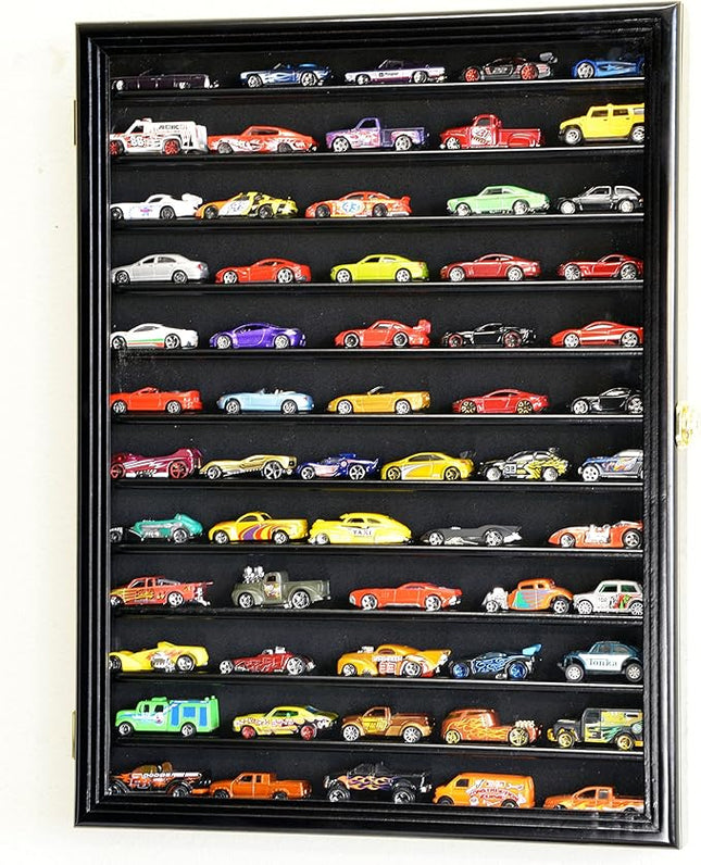 Hot Wheels Matchbox 1/64 Scale Diecast Display Case Cabinet Wall Rack w/UV Protection -Black