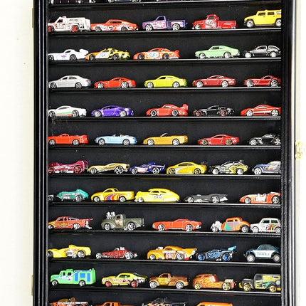 Hot Wheels Matchbox 1/64 Scale Diecast Display Case Cabinet Wall Rack w/UV Protection -Black