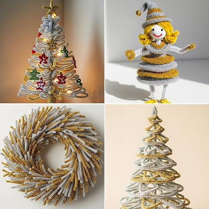 Caydo 200 Pieces Glitter Golden & Silver Pipe Cleaners, Thick Fluffy Chenille Stems, Pipe Cleaner Crafts for Arts & Crafts, Perfect for Making Animals, Flowers, and Valentine's Day Decorations