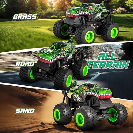 Remote Control Monster Truck - Dinosaur Monster Truck Toys with Music and Light, 1:20 Scale RC Truck with 360° Spins, Remote Control Car for Boys 4-7 for Kids Christmas Birthday Gifts