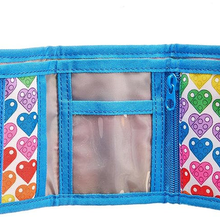 LEGO Trifold Wallet, Kids Unisex Wallet for Boys and Girls, with Clear ID Window, Card and Cash Pockets and Secure Hook and Loop Closure, Rainbow Hearts
