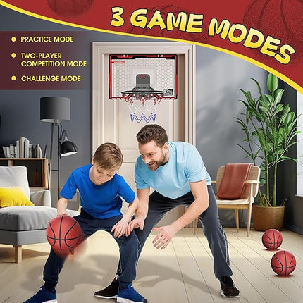 HopeRock Indoor Basketball Hoop for Kids, Over The Door Mini Basketball Hoops, with LED Light, Scoreboard, Birthday Toys Gifts for 5 6 7 8 9 10 11 12+ Year Old Boys