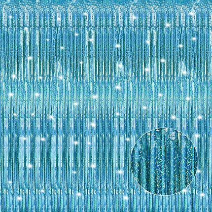 2 Pack Laser Blue Foil Fringe Curtains Streamers Party Decorations 3.3 x 8.2 ft, Blue Tinsel Curtain Fringe Backdrop for Parties, Door Fringe Birthday Streamers, Photo Booth Backdrops, Party Decor