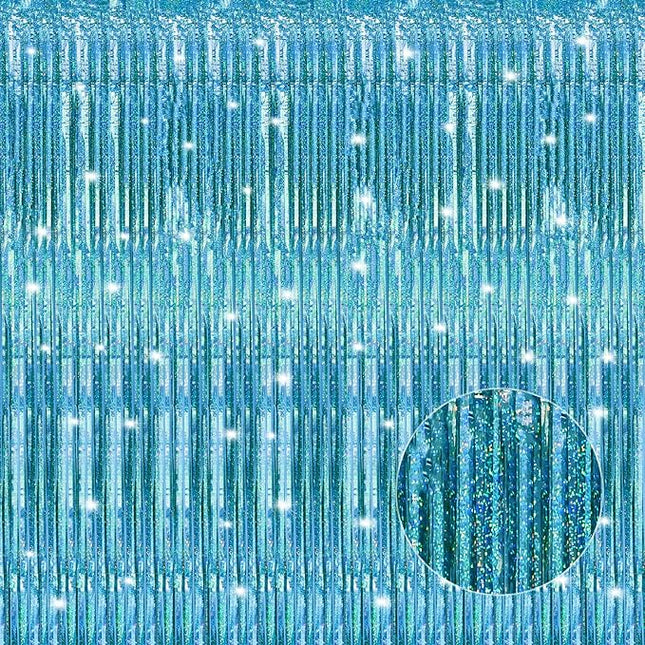 2 Pack Laser Blue Foil Fringe Curtains Streamers Party Decorations 3.3 x 8.2 ft, Blue Tinsel Curtain Fringe Backdrop for Parties, Door Fringe Birthday Streamers, Photo Booth Backdrops, Party Decor