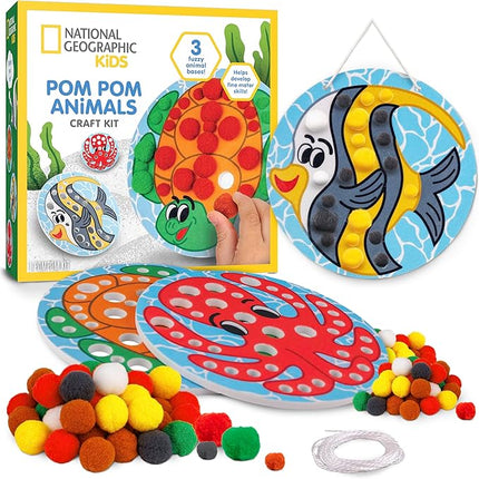 Blue Marble National Geographic Kids Pom Poms Arts and Crafts Kit - Pom Pom Animals Toddler Craft Kit, Preschool Art, Toddler Crafts Ages 3-5, Crafts for Toddlers 2-4 Years, Pom Pom Pictures