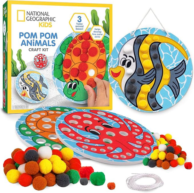 Blue Marble National Geographic Kids Pom Poms Arts and Crafts Kit - Pom Pom Animals Toddler Craft Kit, Preschool Art, Toddler Crafts Ages 3-5, Crafts for Toddlers 2-4 Years, Pom Pom Pictures