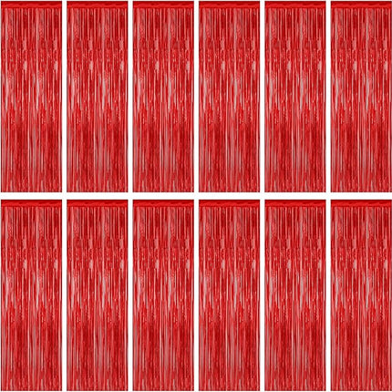 12 Pack Red Curtains, 3.28 FT x 7.05 FT Party Streamer, Metallic Party Backdrop Valentines Day Streamer Foil Curtains, Fringe Tinsel for Red Party Decor Casino Theme Decorations Party Supplies