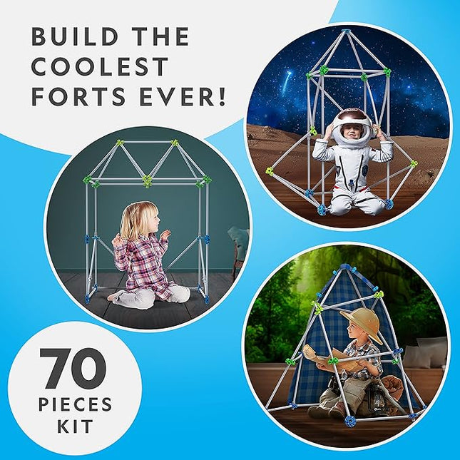 NATIONAL GEOGRAPHIC Kids Fort Building Kit - 70-Piece Indoor Fort Builder - Creative Play, STEM Building Toy, Building Kit for Kids 6-10, Blanket Fort Kit
