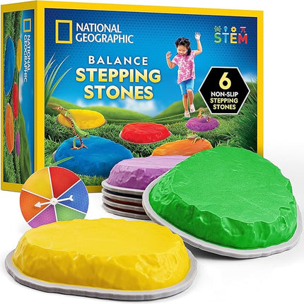 NATIONAL GEOGRAPHIC Stepping Stones for Kids – 6 Durable Non-Slip Stones Encourage Toddler Balance & Gross Motor Skills, Indoor & Outdoor Toys, Balance Stones, Obstacle Course (Amazon Exclusive)