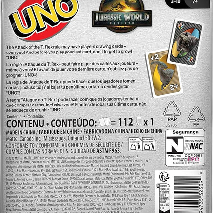 Mattel Games UNO Jurassic World Rebirth Card Game in a Collectible Tin for Kids, Adults & Family with Special Rule & Images Inspired by The Movie