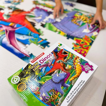 The Learning Journey Puzzle Doubles Glow in the Dark - Dinos - 100 Piece Glow in the Dark Preschool Puzzle (3 x 2 feet) - Educational Gifts for Boys & Girls Ages 3 and Up (787533)
