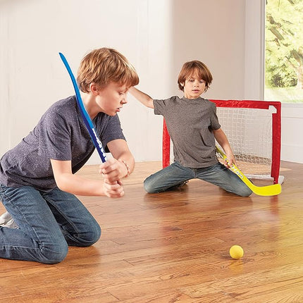 Franklin Sports - NHL Kids Folding Hockey Goals Set - (2) Street Hockey & Knee Hockey Goals - (2) Adjustable Youth Hockey Sticks, (2) Knee Hockey Sticks, (2) Mini Hockey Balls + (1) Street Hockey Ball