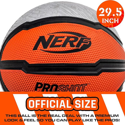 Nerf Indoor + Outdoor Basketball - Proshot Official Size 29.5" Basketball + Air Inflation Pump - Extra Grip for Gym + Driveway Hoops - Regulation B7 Ball - Black/Orange