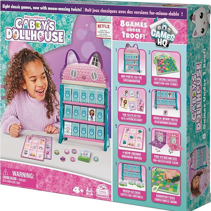 Gabby’s Dollhouse, Games HQ Checkers Tic Tac Toe Memory Match Go Fish Bingo Cards Board Games Toy Gift Netflix Party Supplies, for Kids Ages 4 and up