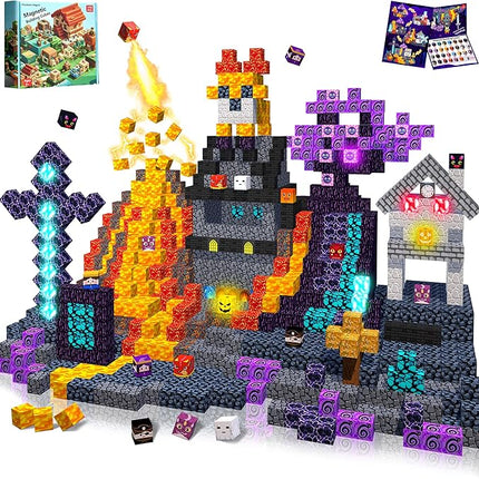 170PCS Magnetic Blocks,1" Light Up Magnetic Building Blocks, Magnets Cubes for Kids to Build 3D Dark Castle Stacking Toddler Set,SETM Sensory Toys for Kids 3+ Ages Boys Girls Christmas Birthday Gifts