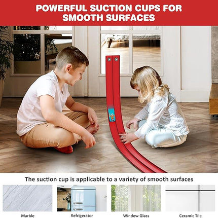 16 Ft Flexible Race Car Ramp Track for Kids Toy with Suction Cups, Compatible with Diecast 1/64th Cars, Rolls Up Portable Racetrack Party Favor Gifts for Boys Ages 3-10 Year Old (Racing Red)