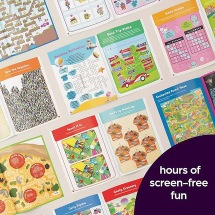 2026 Puzzle Fun Activity Book Gift Set for Kids 6 and Up, 4 Fun Books with Brain Teasers, Mazes, Word Games and More, Travel Activity and Puzzle Game Books for Kids