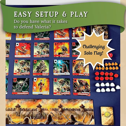Siege of Valeria Board Game - Tower Defense Solo Board Game with Dice Rolling and Combo Cards. Single Player Fun with Fast Paced Gameplay