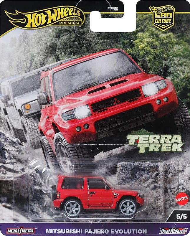 Hot Wheels Premium Car Culture Collectible Toy Car, 1:64 Scale Die-Cast Mitsubishi Pajero Evolution, Terra Trek Vehicle with Real Riders Tires