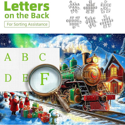 Blueforest Christmas 1000 Piece Jigsaw Puzzle for Adults - 27.5x19.7 Inches Holiday Train Scene with Aurora & Santa, Challenging Fun Adult Puzzles, Home Decor
