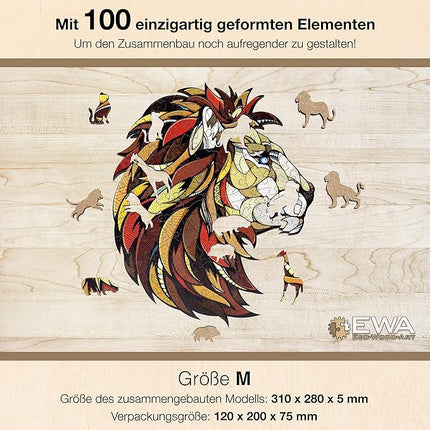 EWA Home Décor – Lion Medium 100 Pieces – Wooden Jigsaw Puzzle for Adults – Perfect for Artistic Home Decoration and Mindful Relaxation