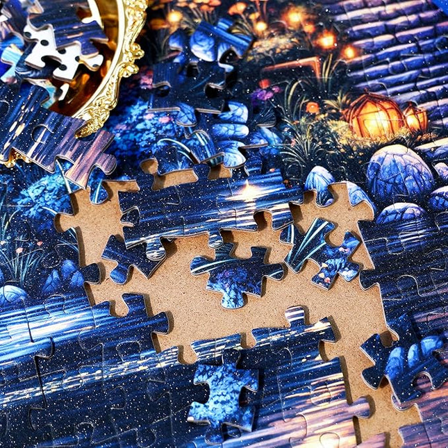1000 Piece Fantasy Island Sparkling Jigsaw Puzzle for Adults – Dreamy Lakeside Cottage Under Starry Night Sky, Whimsical Fairy Tale Art Puzzle, Relaxing and Challenging Gift for Puzzle Lovers
