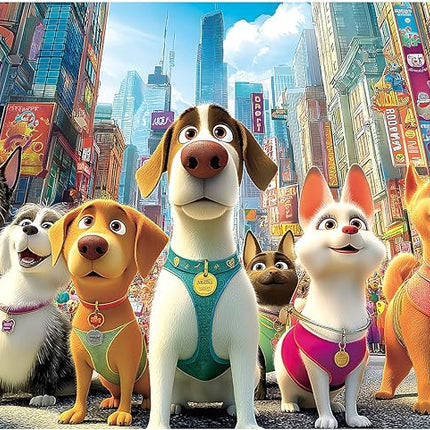 Blueforest 1000 Piece Jigsaw Puzzle for Adults, Cute Cartoon Dogs in City Street, Fun Unique Adult Puzzles for Relaxation & Family Activity 27.5x19.7 Inch