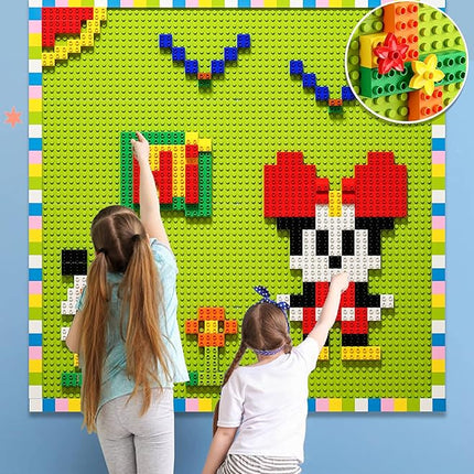 Build On Wall or Table - Customize Building Block Wall, 8 Pack (10" x 20") Self Adhesive Building Base Plate, 440 Pcs Compatible with All Major Brand Brick - Fastest Easiest DIY Fun Wall and Desk