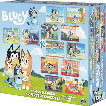 Spin Master Games, Bluey Puzzles 12-Pack, Jigsaw Puzzles for Preschoolers, Ages 4 & Up