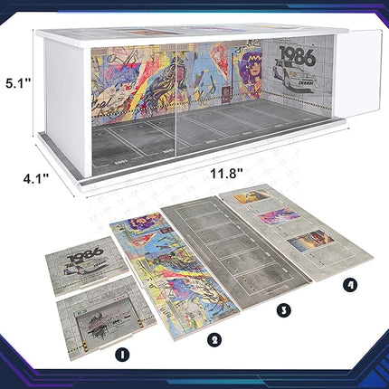 1/64 Scale Cars Display Case: Toy Car Parking Garage with LED Light Compatible with Hot Wheels, FoamBoard Storage Display for Matchbox with Acrylic Cover (Repair Store)