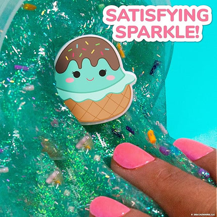Original Squishmallows Glitter Slime, Mini Maya The Ice Cream Charm, Chocolate Scented, 3 Fun Add-Ins, Pre-Made Slime for Kids, Great 6 Year Old Toys