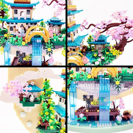 4288 PCS Cherry Blossom Tree Building Set for Adults Teens，Chinese Moon Palace Architecture Model，Micro Japanese Sakura Tree House, Mini Cherry Bonsai Tree Bricks, Creative Gift for Kids 14+