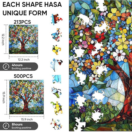 Wooden Puzzles for Adults 500 Pieces, Glass Tree of Life Jigsaw Puzzles, Adults Puzzles, Best Gifts for Puzzle Lover, Family Brain Game, 15.9x15.9 inch