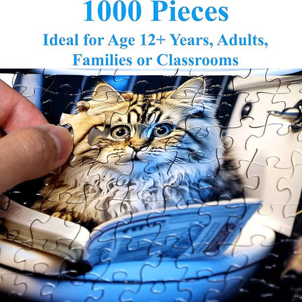 Think2Master Pooping Cats & Kittens 1000 Pieces Jigsaw Puzzle. Perfect Bathroom Decoration, Gag Gift. Fun for Teens, Seniors & Families. Great Gift for Kids Ages 13+. Size: 26.8” x 18.9”