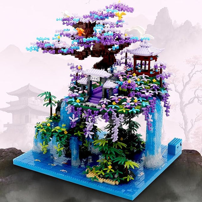 The Moon Palace Chinese Architecture Micro Building Blocks Set with LED Lights, 4574PCS Cherry Blossom Tree Model Kit, Collectible Cultural Gift for Adults & Teens