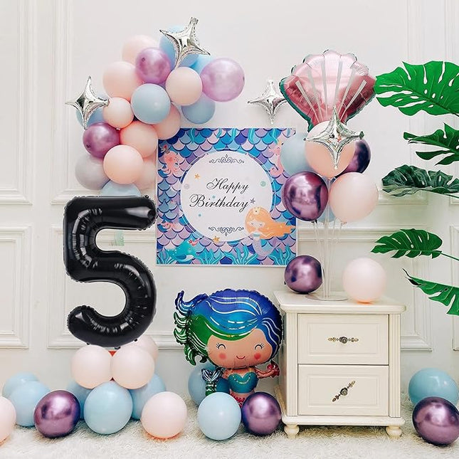 Smlpuame 40 inch Number Balloon 0-9 Black Large Number 5 Balloons,Digital Balloons for Birthday Party Celebration Decorations Supplies, Helium Foil Number Balloons for Wedding Anniversary