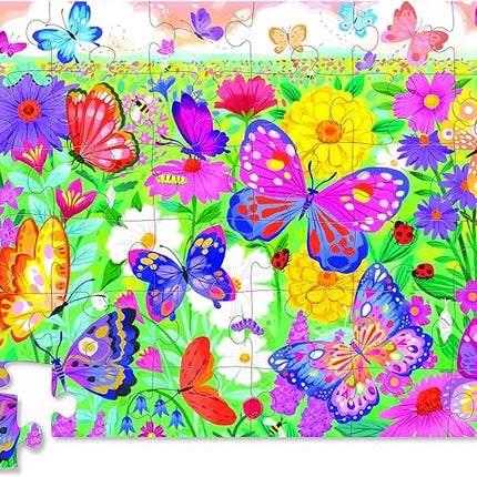 Crocodile Creek 36-Piece Jigsaw Floor Puzzle - Fun Floor Puzzles for Kids Ages 3-5 - Heavy-Duty Shaped Box for Storage - Butterfly Garden - 24" W x 18" H Finished