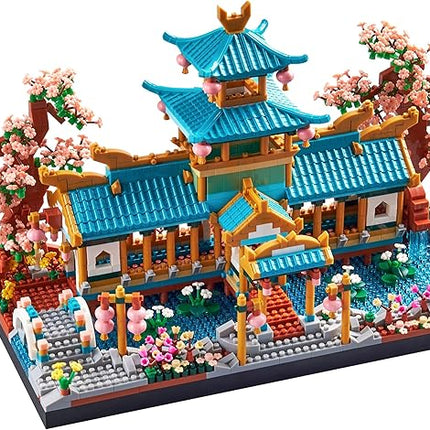JXRLMB Chinese Classical Suzhou Gardens Micro Building Blocks Sets with Sakura Cherry Tree Challenging Construction Set for Adults, Home and Office Decoration, Gift for Kids Age of 14+ 2350 pcs
