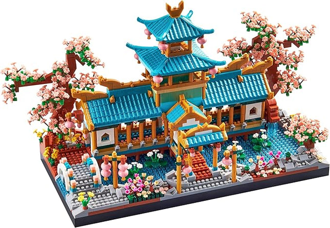 JXRLMB Chinese Classical Suzhou Gardens Micro Building Blocks Sets with Sakura Cherry Tree Challenging Construction Set for Adults, Home and Office Decoration, Gift for Kids Age of 14+ 2350 pcs