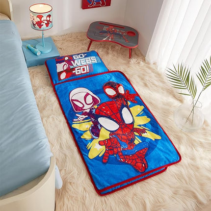 Super Soft Plush Toddler Quilted Nap Mat with Built in Blanket and Pillow