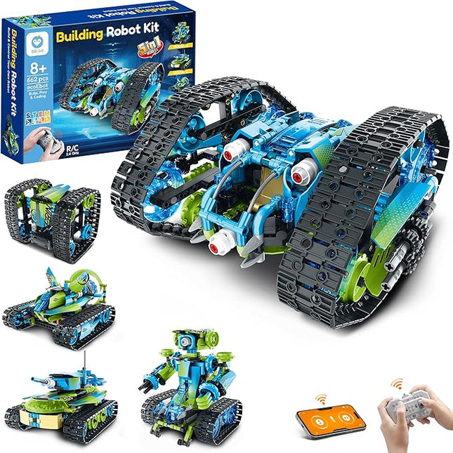 Sillbird Robot Car Building Kit with Remote Control STEM Gifts for Boys Ages 8-14, Technic Coding Stunt Racer Toys for Kids Birthday, Buildable 5in1 Models with 662 Pieces