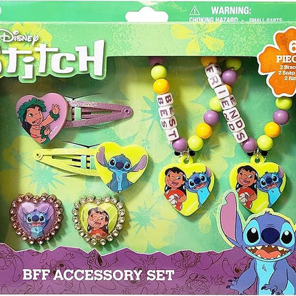 LUV HER Disney Stitch Girls BFF 6 Piece Toy Jewelry Box Set with 2 Rings, 2 Bead Bracelets and Snap Hair Clips Ages 3+